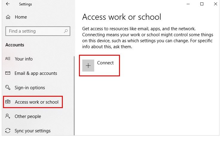 remove work or school account windows 10