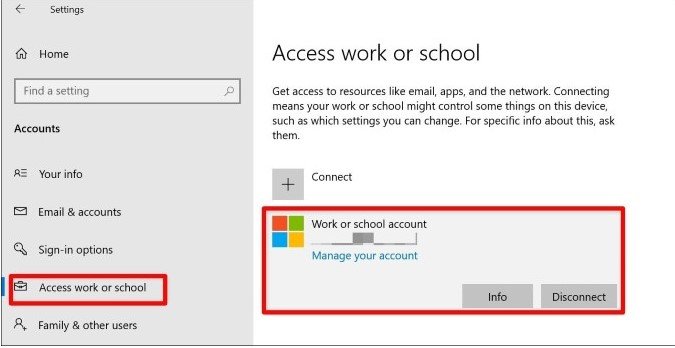remove work or school account windows 11