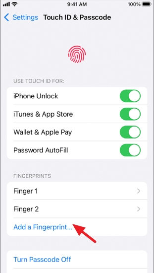 add fingerprint on iphone