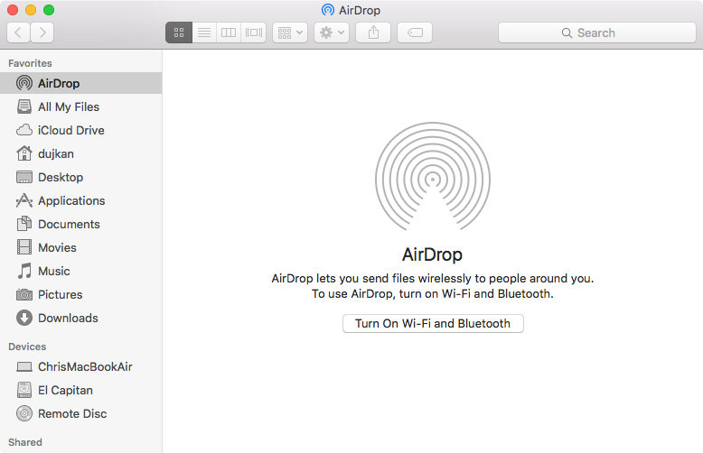 AirDrop settings on Mac