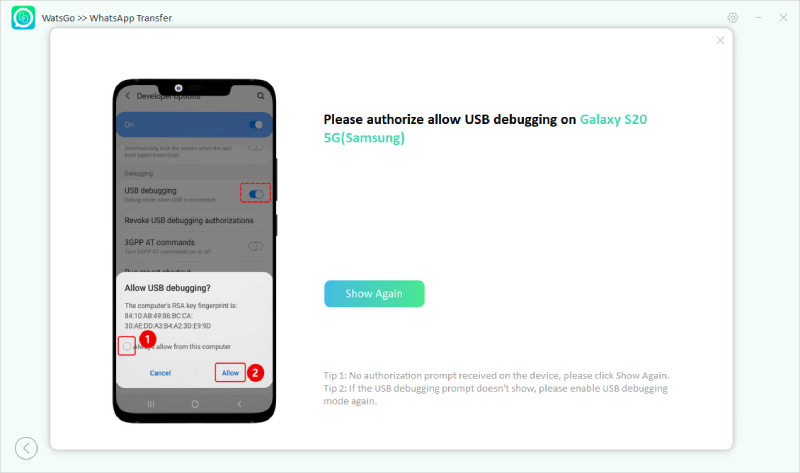 watsgo guied - allow usb debugging
