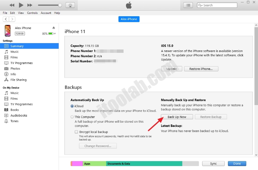 backup iphone using itunes