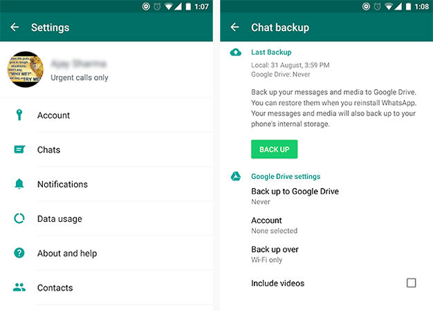 backup whatsapp to google drive never