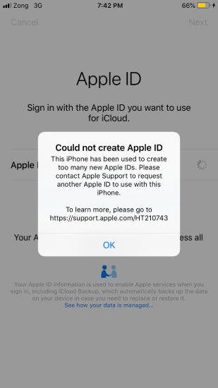 cannot create apple account
