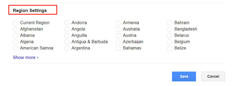 Change google region