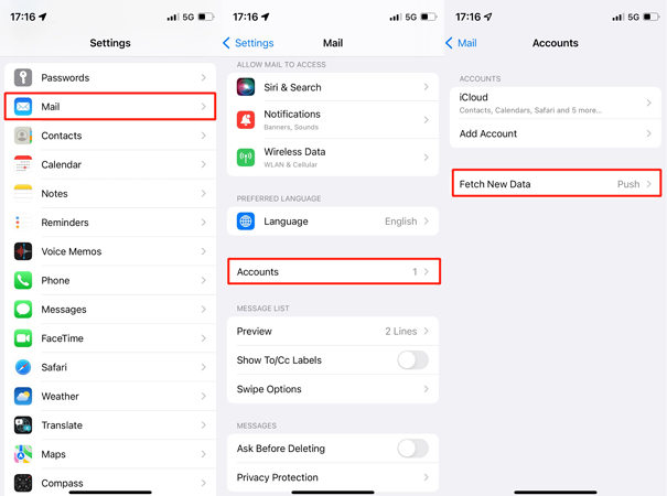 Check mail settings to fix iPhone not fetching mail