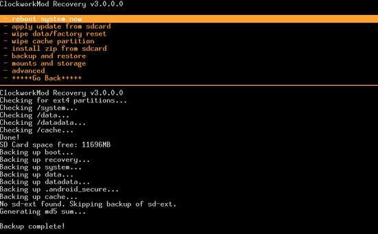 enter ClockworkMod Recovery