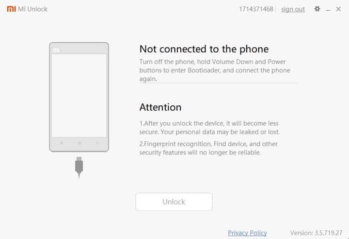 Unlock Xiaomi Bootloader using Mi Unlock