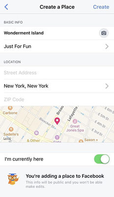 Create custom place to Facebook