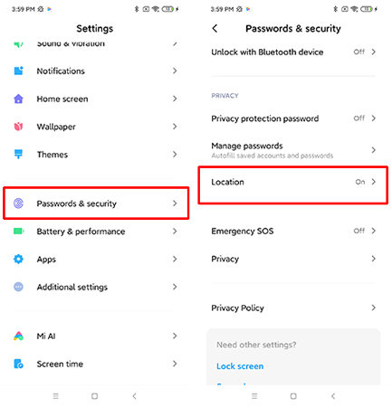 disable location services on Android