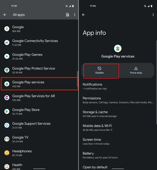 disable google play services