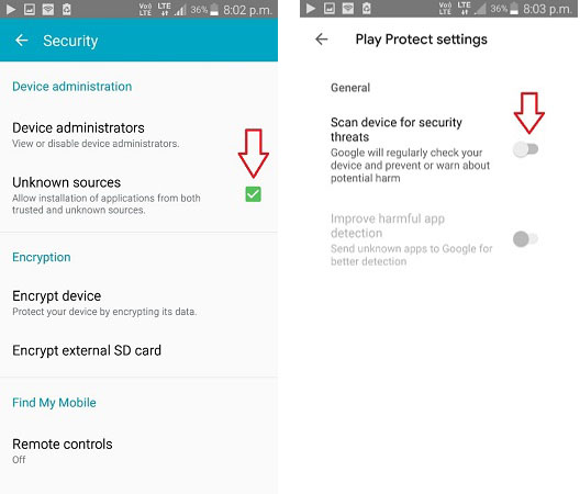 disable Google security setting for Pangu