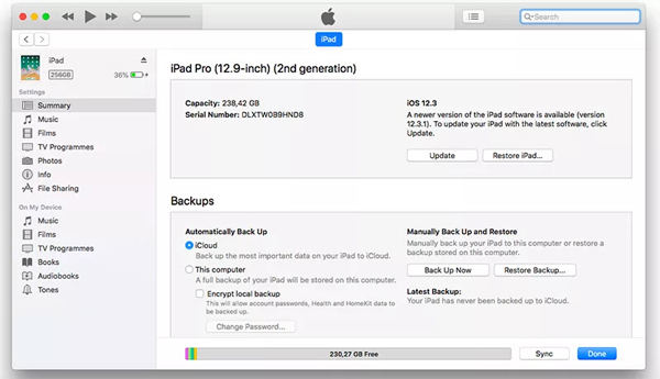 Use iTunes to Downgrade iPadOS 26 to iPadOS 18