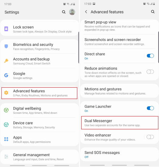 dual whatsapp samsung