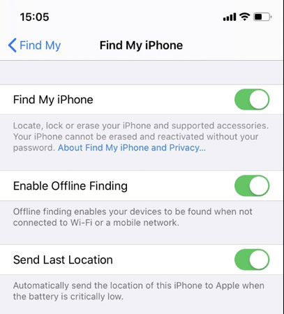 enable find my iphone 