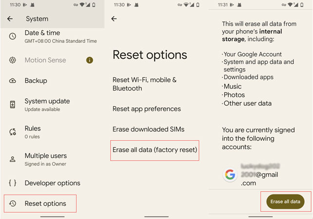 factory reset android