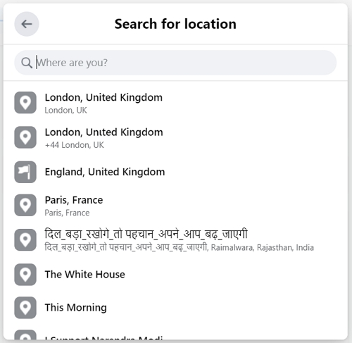 select a previously visited location