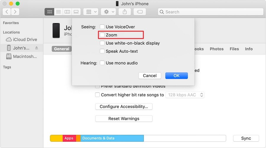 Use iTunes or Finder on your Computer to Turn Zoom Off 