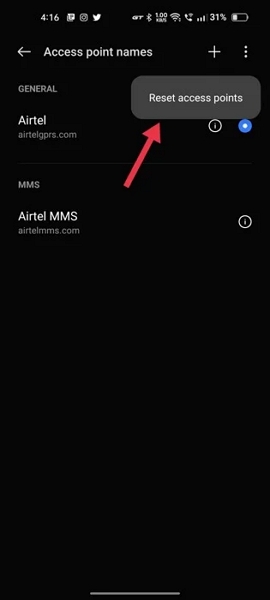 reset apn settings on android