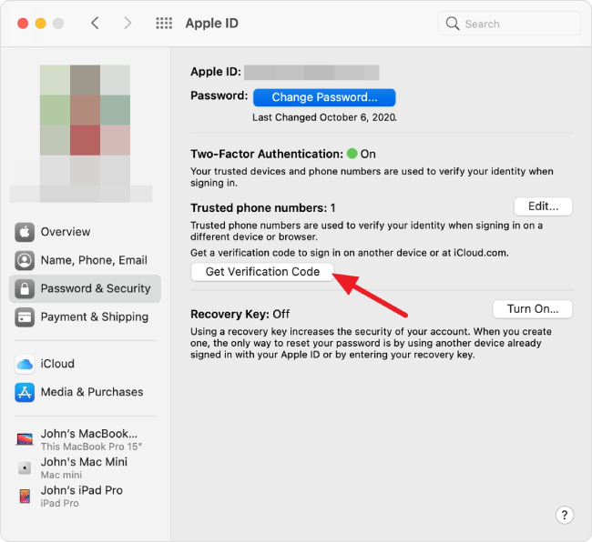 get verification code on mac
