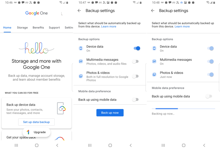 google one on iphone backup