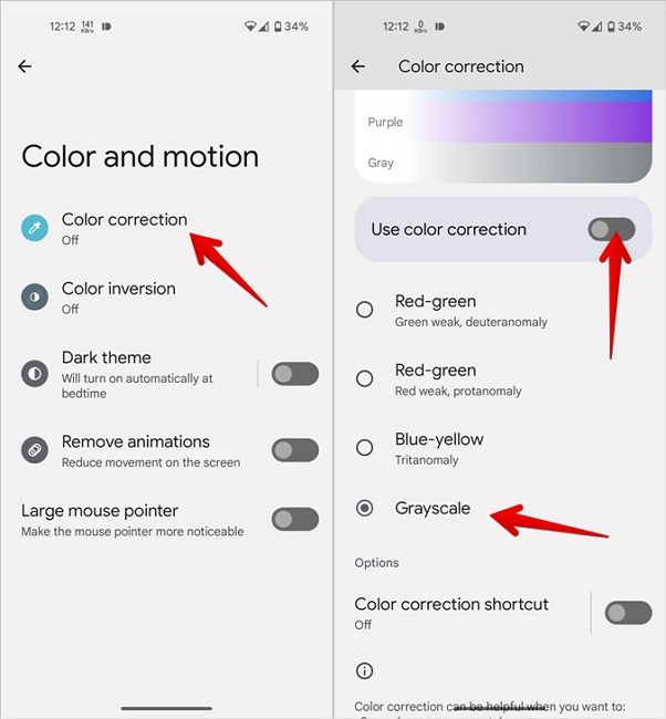 android black white - grayscale settings