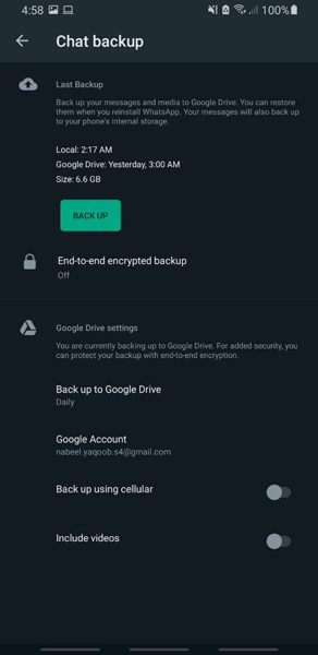 stop whatsapp auto backup Android 