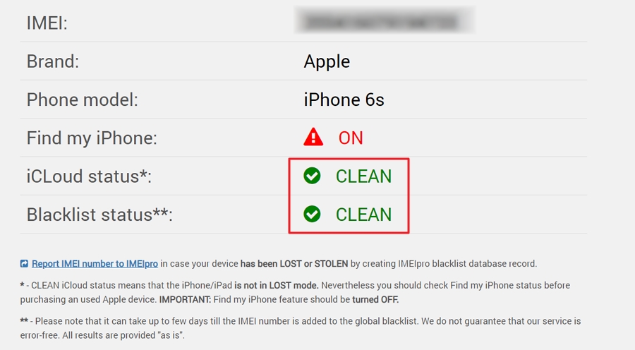 imeipro check result