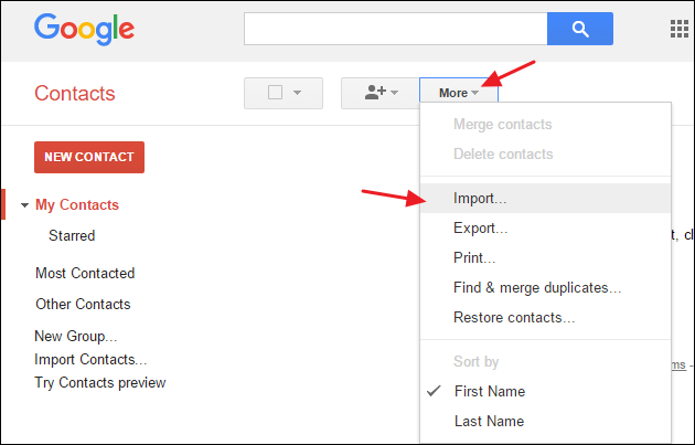 import contact on google contacts