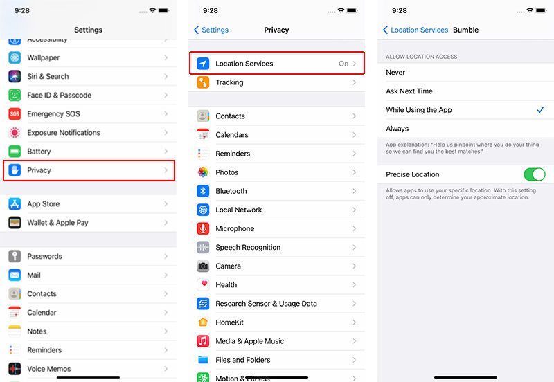 disable location services for Apps