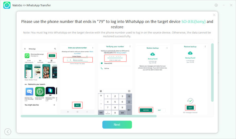 watsgo guied - log into target android device with same number 