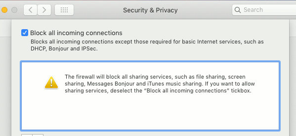 Mac firewall blocking all incoming connections