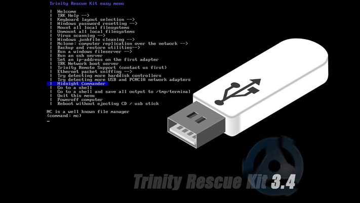 how to reset windows password using trinity rescue kit 