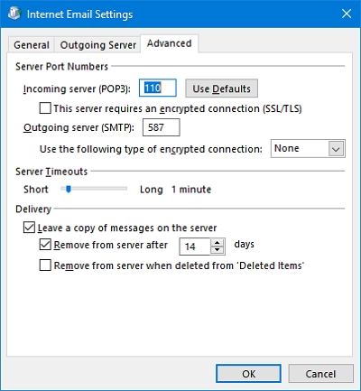 POP account settings