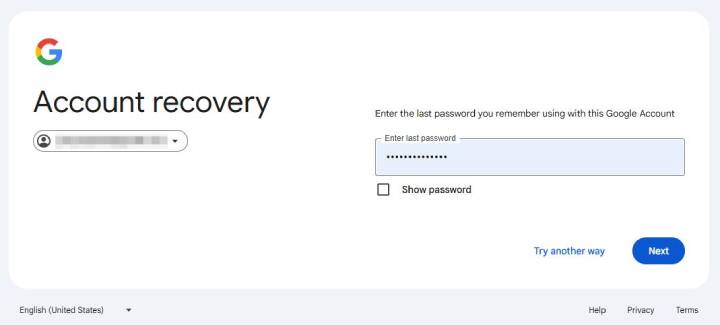 recover google account password