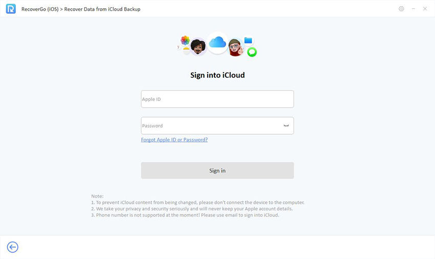 recovergo ios guide - sign into icloud