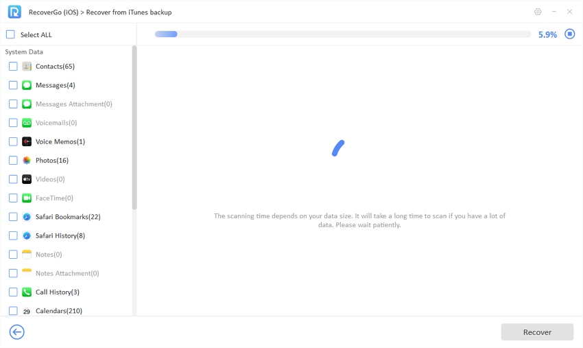 recovergo ios guide - scanning data on itunes backup
