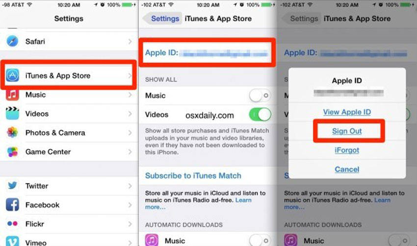 how to sign out of apple id without password