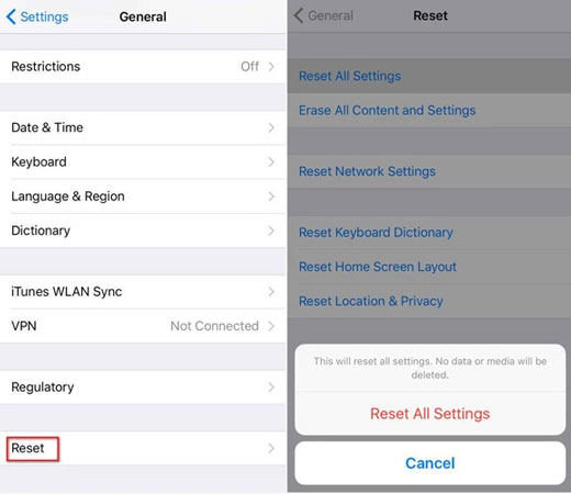 reset all settings iphone