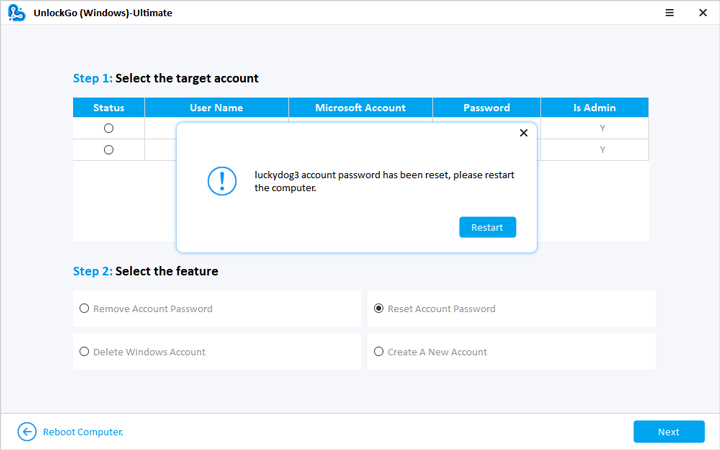 reset password successfully