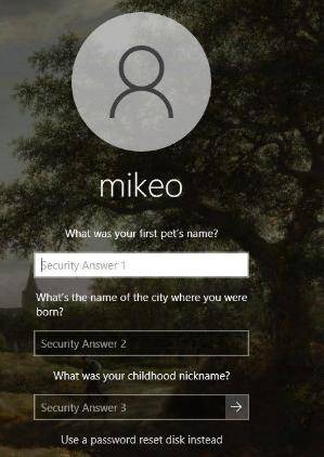 reset password with security question