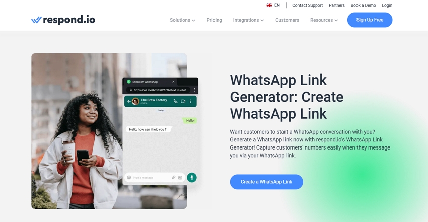create whatsapp link generator respond io