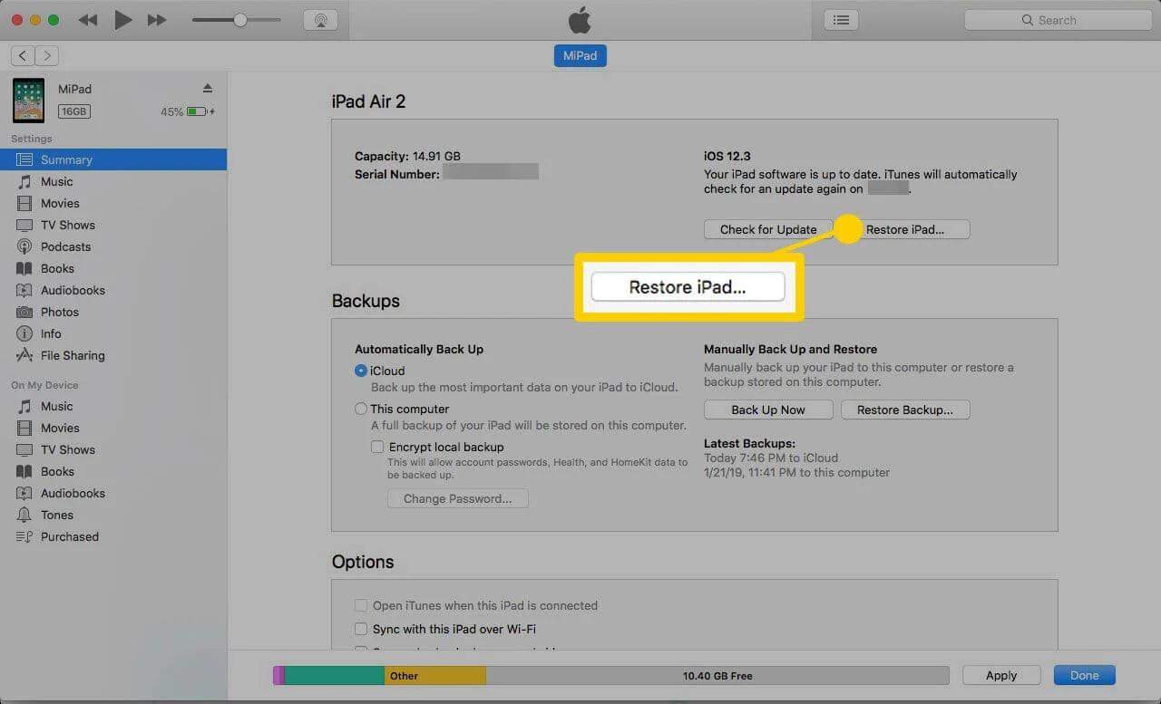 restore ipad with itunes