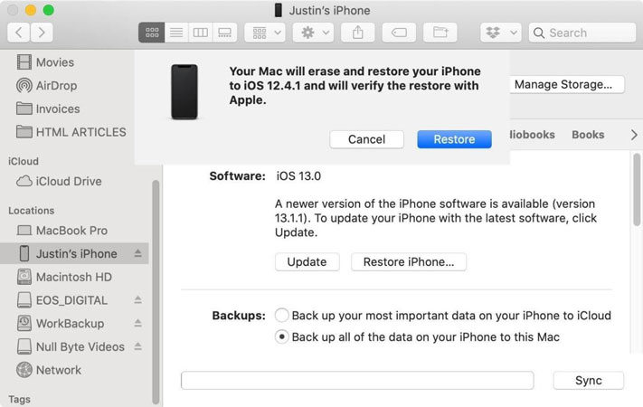 Restore iPhone via iTunes