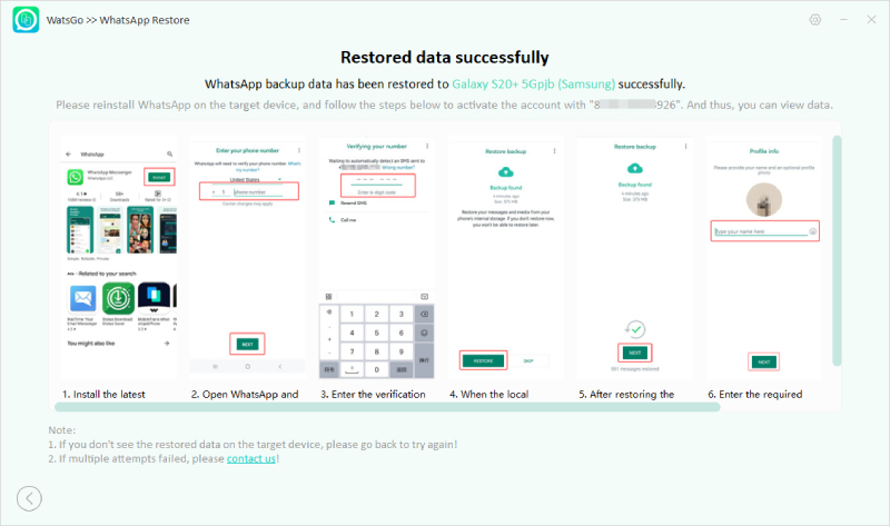 watsgo guide -  restoring whatsapp backup to android with success