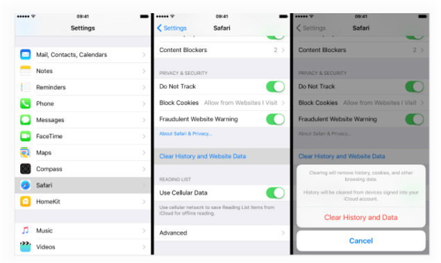 Clear history safari when Safari not working