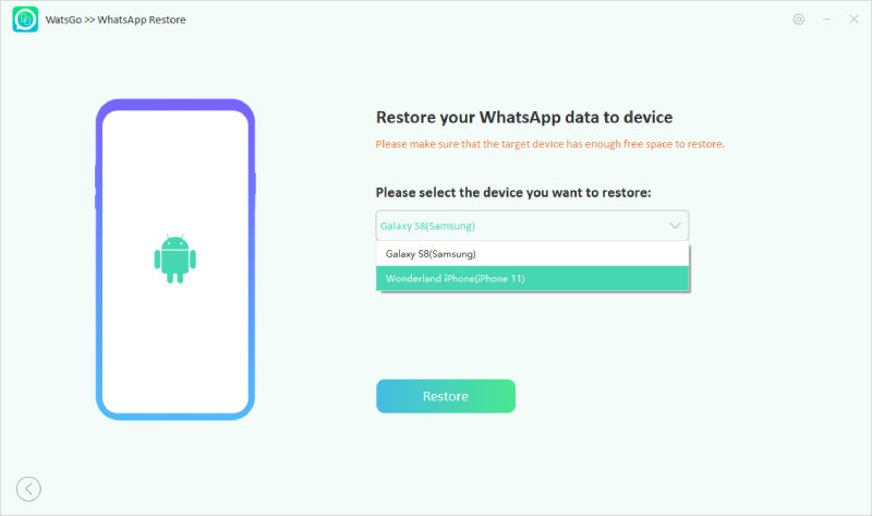 watsgo guide - select device to restore 
