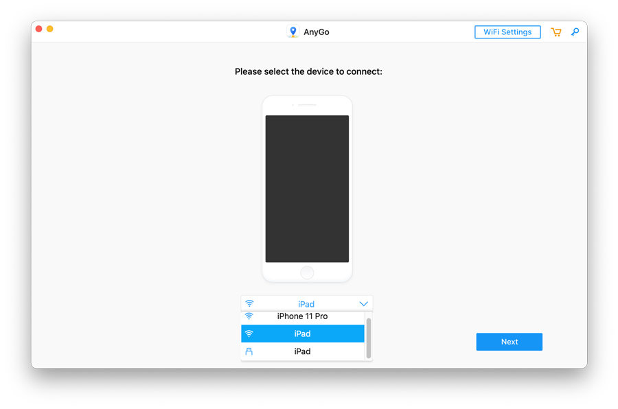 Select Device to connect via wifi