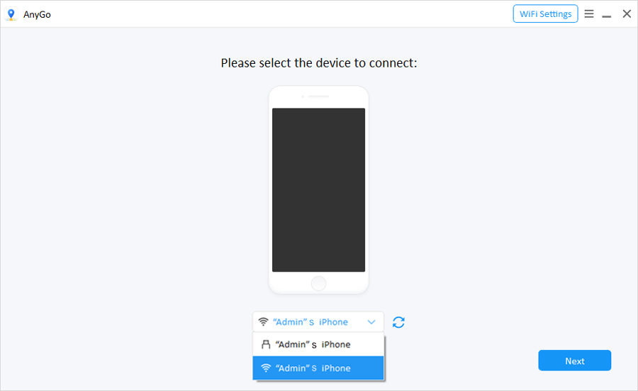 Select Device to connect via wifi