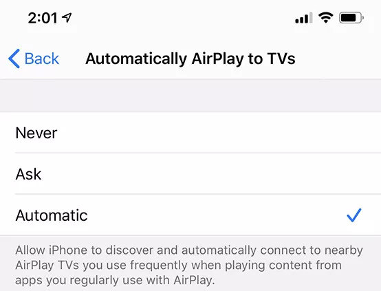 Set Automatically AirPlay to TVs